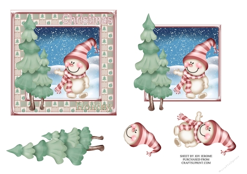 JJ CUTE SNOWMAN 2 5X5 DECOUPAGE CARD