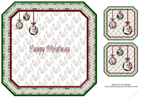 JJ CHRISTMAS BAUBLES PEACE JOY AND LOVE 8X8 INSERT HAPPY CHRISTMAS RED