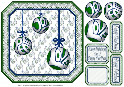 JJ CHRISTMAS BAUBLES PEACE JOY AND LOVE 8X8 BLUE