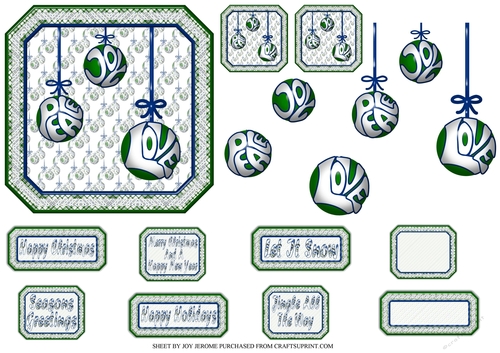 JJ CHRISTMAS BAUBLES PEACE JOY AND LOVE 5X5 BLUE