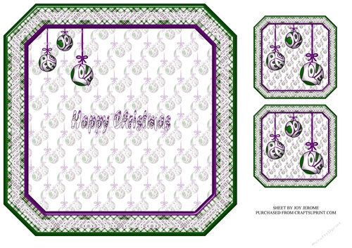  JJ CHRISTMAS BAUBLES PEACE JOY AND LOVE 8X8 INSERT HAPPY CHRISTMAS PURPLE