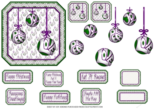 JJ CHRISTMAS BAUBLES PEACE JOY AND LOVE 5X5 PURPLE