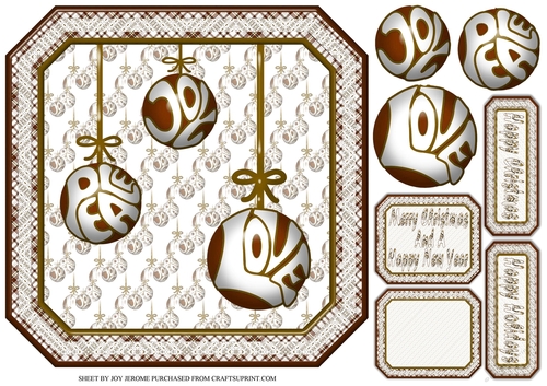 JJ CHRISTMAS BAUBLES PEACE JOY AND LOVE 8X8 VINTAGE
