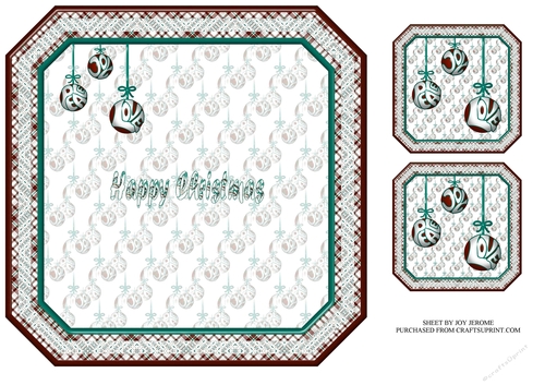 JJ CHRISTMAS BAUBLES PEACE JOY AND LOVE 8X8 INSERT HAPPY CHRISTMAS TURQUOISE
