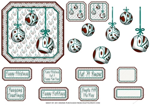 JJ CHRISTMAS BAUBLES PEACE JOY AND LOVE 5X5 TURQUOISE