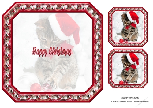 JJ PETS LOVE CHRISTMAS TOO CUTE CAT 8X8 INSERT HAPPY CHRISTMAS