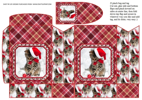  JJ PETS LOVE CHRISTMAS TOO CUTE CAT PINCHBAG AND TAG