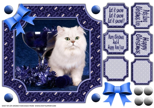 JJ PETS LOVE CHRISTMAS TOO SNOW WHITE CAT BLUE 8x8