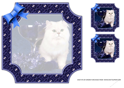 JJ PETS LOVE CHRISTMAS TOO SNOW WHITE CAT BLUE 8x8 INSERT BLANK