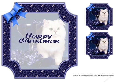 JJ PETS LOVE CHRISTMAS TOO SNOW WHITE CAT BLUE 8x8 INSERT HAPPY CHRISTMAS