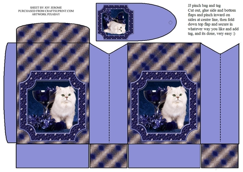JJ PETS LOVE CHRISTMAS TOO SNOW WHITE CAT BLUE PINCH BAG AND TAG