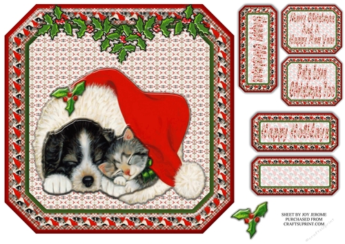 JJ PETS LOVE CHRISTMAS TOO SLEEPY CAT AND DOG 8X8