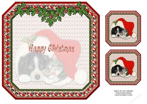 JJ PETS LOVE CHRISTMAS TOO SLEEPY CAT AND DOG 8X8 INSERT HAPPY CHRISTMAS