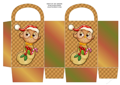 JJ CUTE CHRISTMAS OWL WITH GIFTS SMALL GIFT BAG