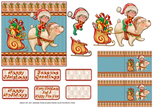 JJ CHRISTMAS ELF AND FRIEND 5X5 DECOUPAGE