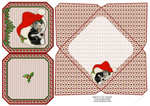 JJ PETS LOVE CHRISTMAS TOO SLEEPY CAT AND DOG 4X4 CARD AND ENVELOPE