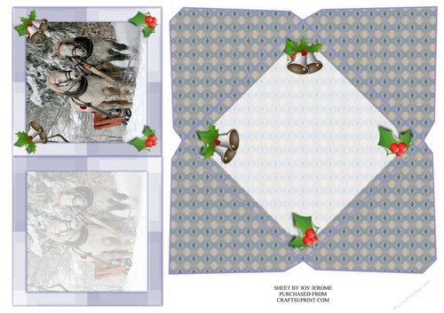 JJ CHRISTMAS HORSES SLEIGH RIDE 4X4 CARD AND ENVELOPE