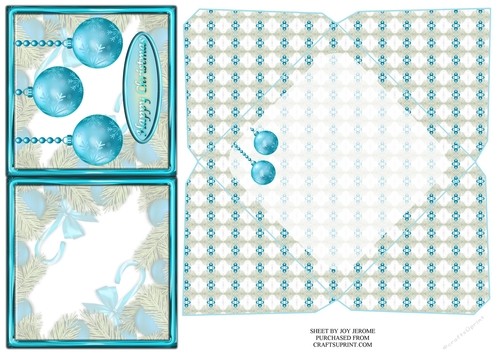 JJ CHRISTMAS SOFT BLUE BAUBLES 4X4 CARD AND ENVELOPE