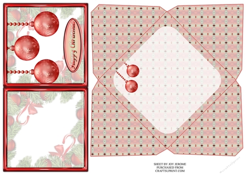 JJ CHRISTMAS SOFT RED BAUBLES 4X4 CARD AND ENVELOPE