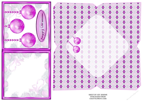 JJ CHRISTMAS SOFT FUCHSIA BAUBLES 4X4 CARD AND ENVELOPE