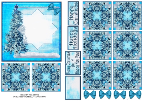 JJ CHRISTMAS TREE BLUE 5X5 TEA BAG CARD