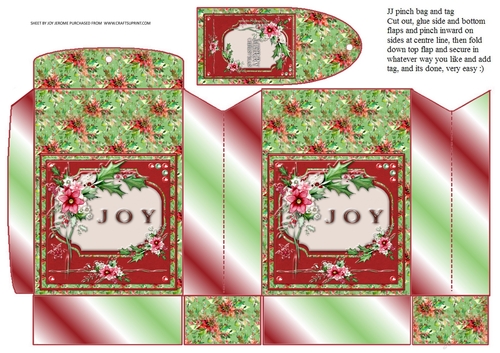 JJ CHRISTMAS FLORAL PINCH BAG AND TAG
