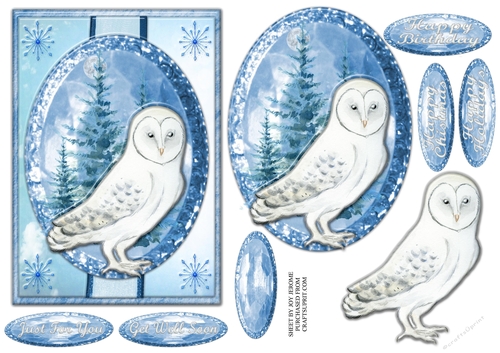 JJ WINTER WHITE OWL BIRTHDAY OR CHRISTMAS 5X7