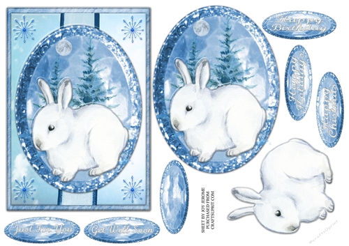 JJ WINTER WHITE RABBIT BIRTHDAY OR CHRISTMAS 5X7