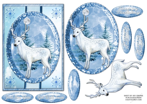 JJ WINTER WHITE STAG BIRTHDAY OR CHRISTMAS 5X7