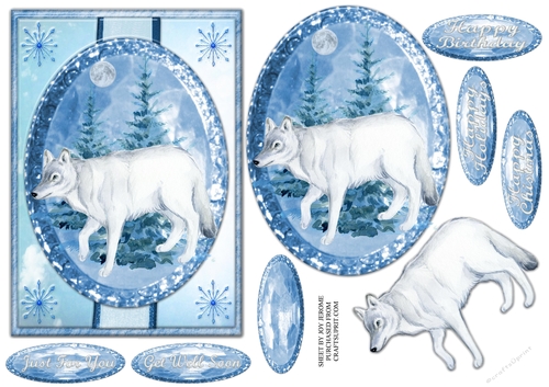 JJ WINTER WHITE WOLF BIRTHDAY OR CHRISTMAS 5X7