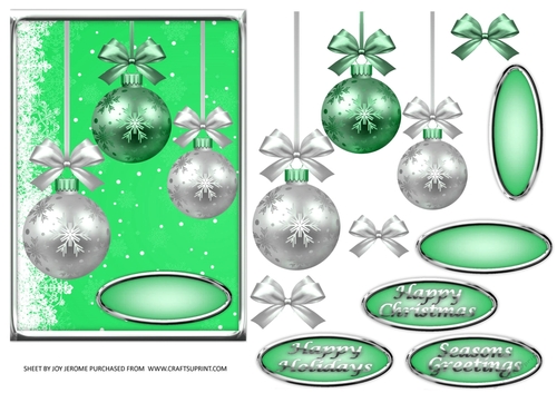 JJ CHRISTMAS GREEN BAUBLES 5X7