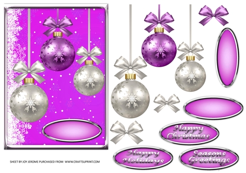 JJ CHRISTMAS PURPLE BAUBLES 5X7
