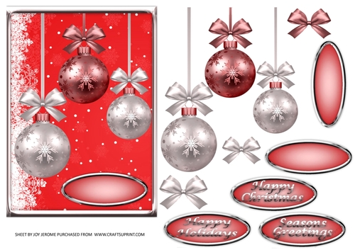 JJ CHRISTMAS RED BAUBLES 5X7
