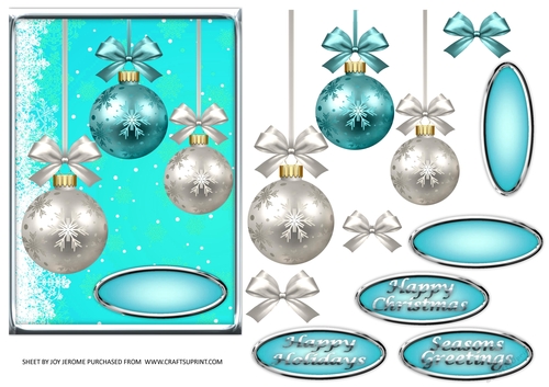 JJ CHRISTMAS TURQUOISE BAUBLES 5X7