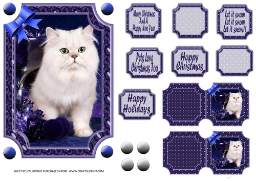 JJ PETS LOVE CHRISTMAS TOO SNOW WHITE CAT BLUE 5X7