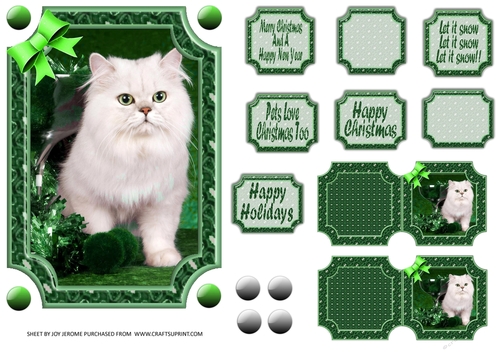 JJ PETS LOVE CHRISTMAS TOO SNOW WHITE CAT GREEN 5X7
