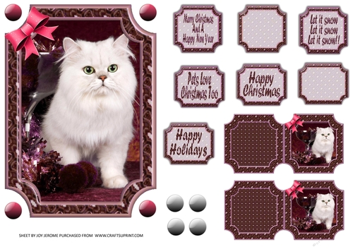 JJ PETS LOVE CHRISTMAS TOO SNOW WHITE CAT ROSEWOD 5X7