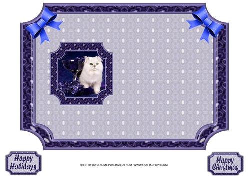 JJ PETS LOVE CHRISTMAS TOO SNOW WHITE CAT BLUE 5X7 INSERT