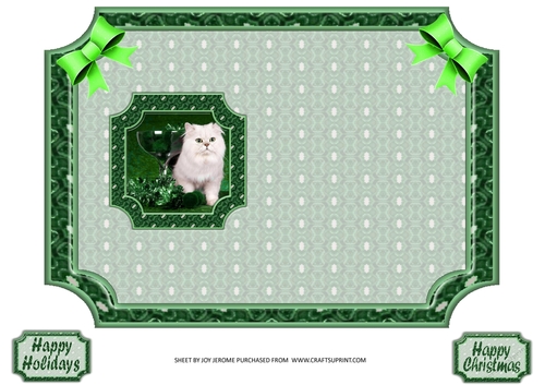 JJ PETS LOVE CHRISTMAS TOO SNOW WHITE CAT GREEN 5X7 INSERT