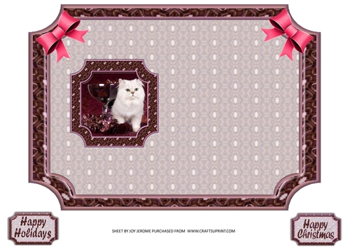 JJ PETS LOVE CHRISTMAS TOO SNOW WHITE CAT ROSEWOOD 5X7 INSERT