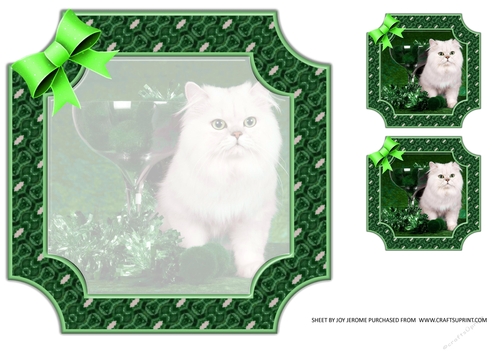 JJ PETS LOVE CHRISTMAS TOO SNOW WHITE CAT GREEN 8x8 INSERT BLANK