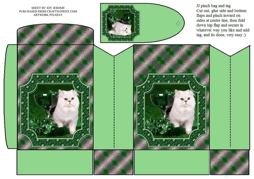 JJ PETS LOVE CHRISTMAS TOO SNOW WHITE CAT GREEN PINCH BAG AND TAG