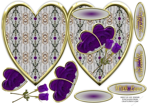 JJ VALENTINE DEEP PURPLE ROSE SHAPED CARD