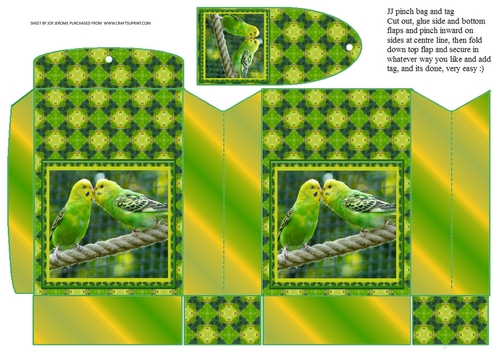 JJ FRIENDS FOREVER BUDGERIGARS PINCHBAG AND TAG