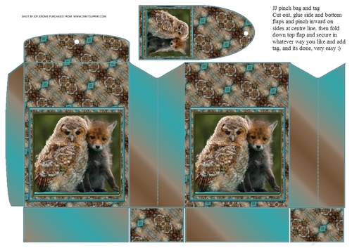 JJ FRIENDS FOREVER OWL AND FOX CUB PINCHBOX AND TAG