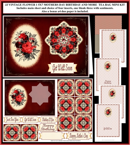 JJ VINTAGE FLOWER 1 5X7 MOTHERS DAY BIRTHDAY AND MORE TEA BAG MINI KIT
