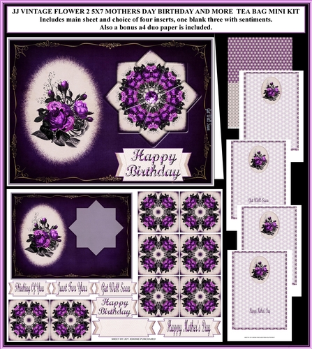 JJ VINTAGE FLOWER 2 5X7 MOTHERS DAY BIRTHDAY AND MORE TEA BAG MINI KIT