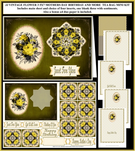 JJ VINTAGE FLOWER 3 5X7 MOTHERS DAY BIRTHDAY AND MORE TEA BAG MINI KIT