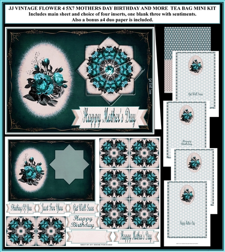 JJ VINTAGE FLOWER 4 5X7 MOTHERS DAY BIRTHDAY AND MORE TEA BAG MINI KIT