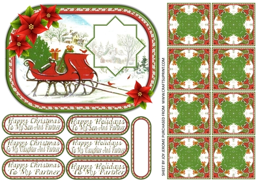 JJ CHRISTMAS SLEIGH 7X5 TEA BAG HAPPY CHRISTMAS VARIOUS FAMILY AND PARTNERS